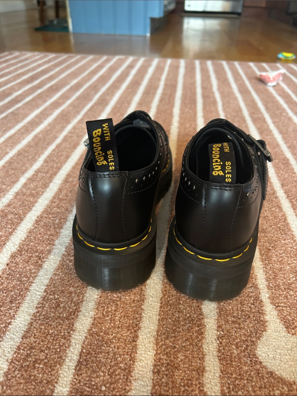 Dr. Martens Black Leather Studded Monk Strap Brogue with Yellow Stitching unisex - Picture 5 of 6